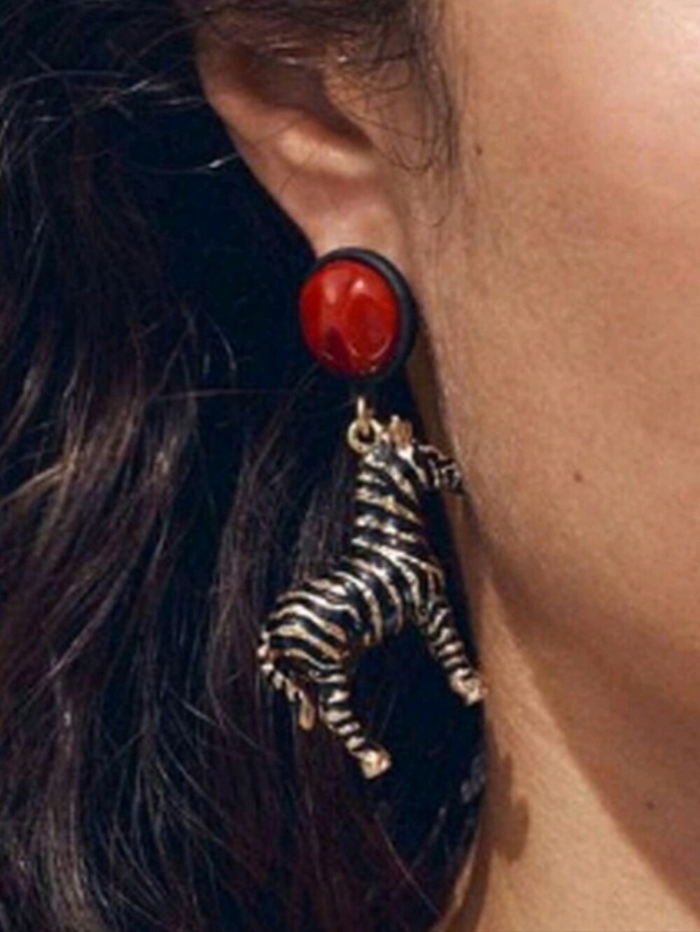 NEW! ZARA Red Zebra Drop Post Earrings - Women Jewelry